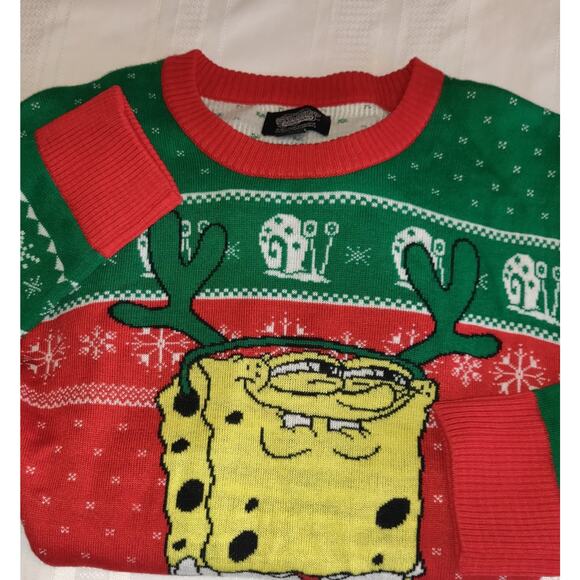 Spongebob Ugly Christmas Sweater Men's L Reindeer Unisex Nickelodeon Party - Picture 1 of 13